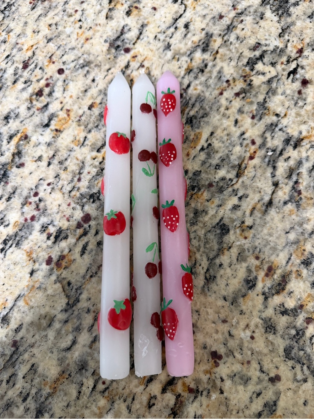 Fruit-Decor Taper Candles - White & Pink - Decorative Home Party Candles